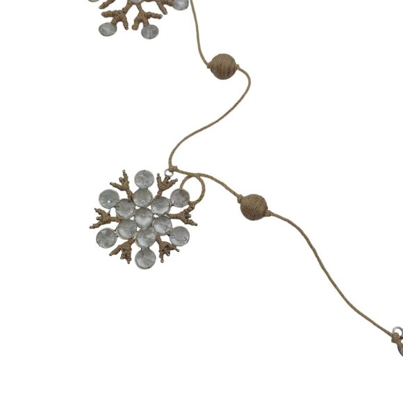 Natural/Organic/Neutral/Boho Holiday Jute Garland with Clear Glass Snowflakes - Picture 2 of 5